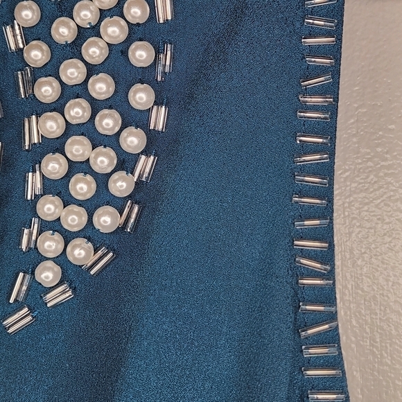 Sweet Rain Sleeveless Midi Dress S Beaded Accents Elastic Waist Teal Feminine - Picture 8 of 8